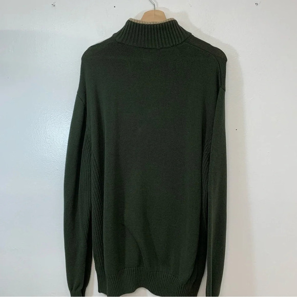 David Taylor  Mens Sweater XL Olive Green  1/4 Zip Fleece Collar Cotton Rib Knit - Picture 5 of 10